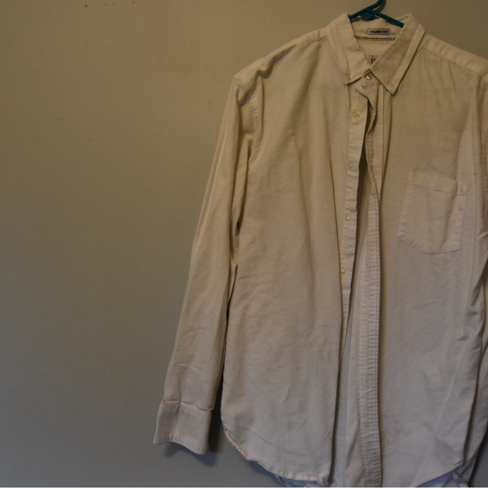Cream Casual Button Down Shirt with Long Sleeves